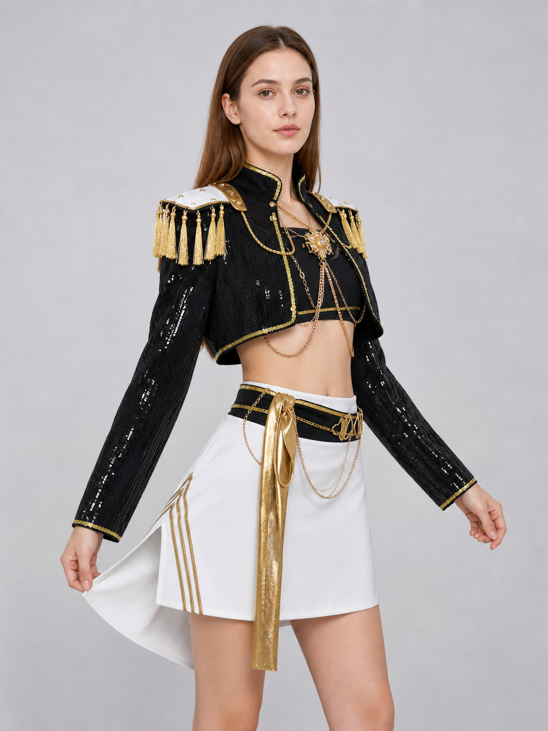 Mila Cosplay Costume, Black and Gold Stage Set