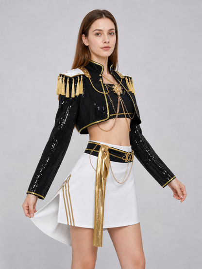 Mila Cosplay Costume, Black and Gold Stage Set