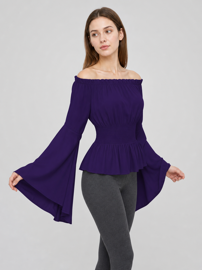 Off-the-Shoulder Top with Long Flared Sleeves