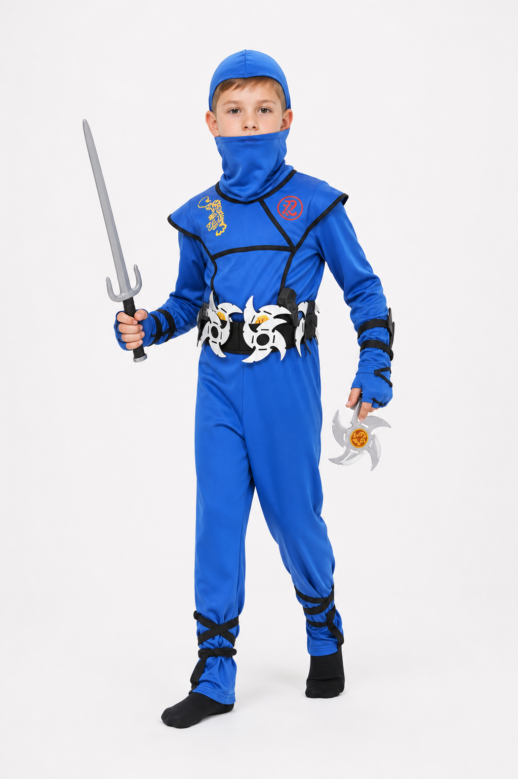 Blue Children's Ninja Costume for Halloween with Mask and Weapons