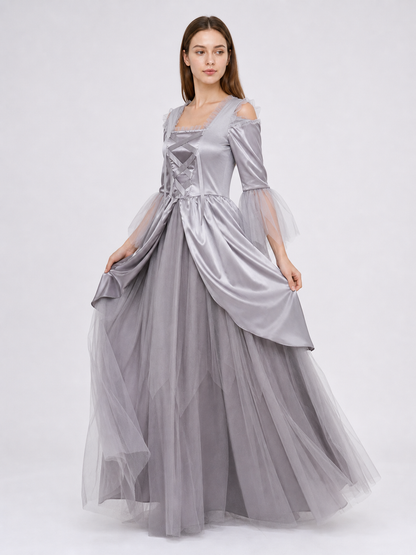 Gray Cloak Dress with Sleeves and Crisscross Lacing