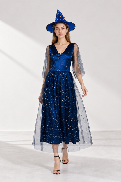 Dark Blue Halloween Costume with Hat Costume Headwear detail 2