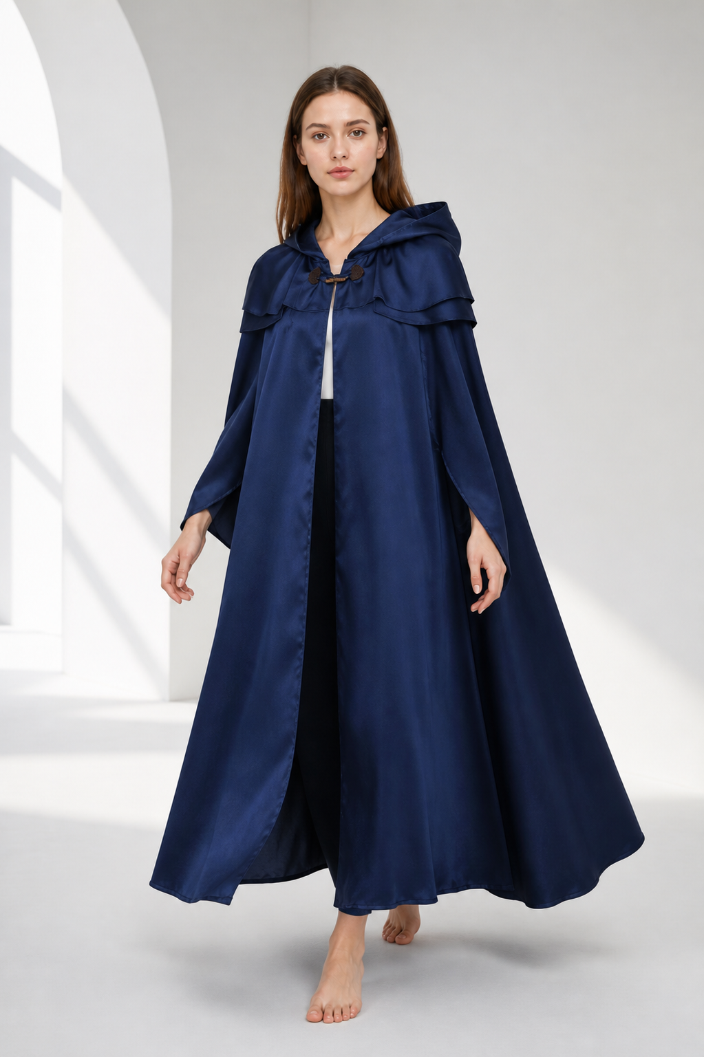 Long Hooded Cape, Dark Blue Costume Capes detail 2