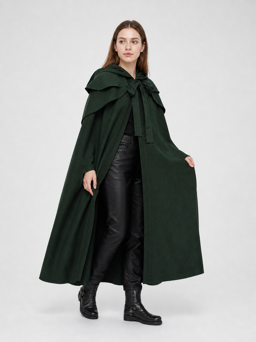Gothic Medieval Hooded Cloak, Dark Green