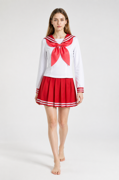 White and Red Sailor Cosplay Costume with Bow and Skirt Costume Accessories detail 2