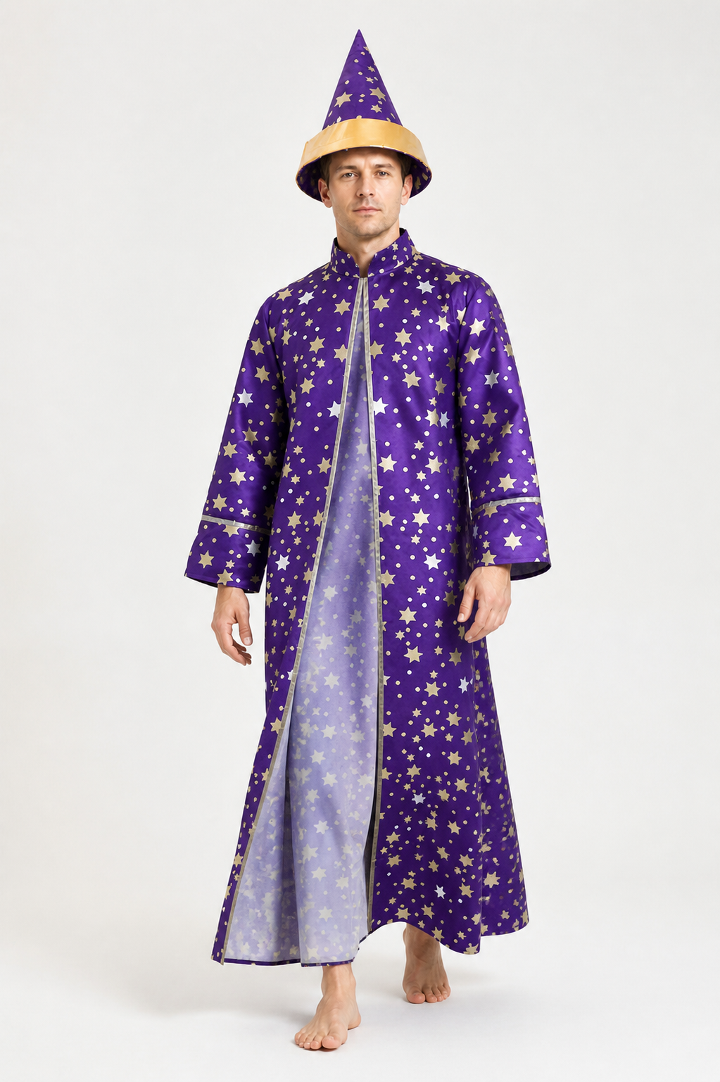 Wizard Costume with Robe and Hat, Purple, Stars Costume Headwear detail 2