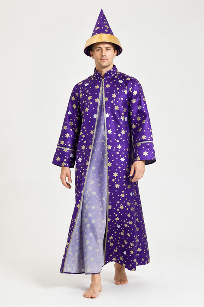 Wizard Costume with Robe and Hat, Purple, Stars Costume Headwear detail 2