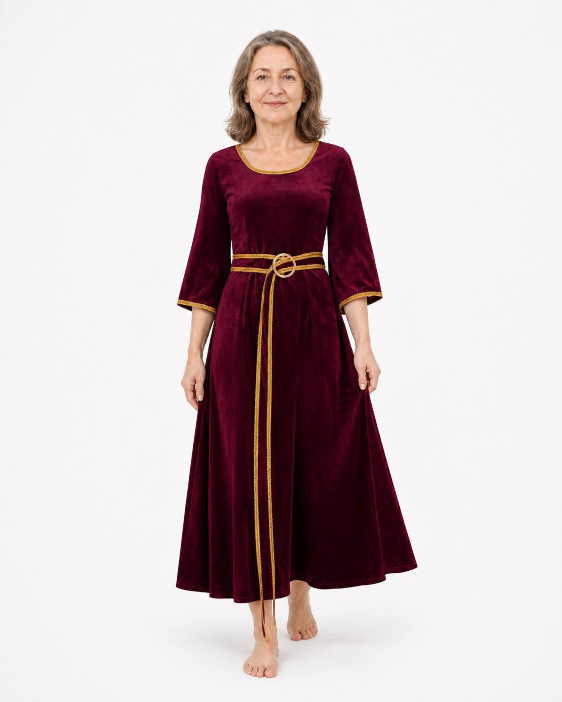 Burgundy Carnival Dress with Gold Trim Costume Dresses detail 2