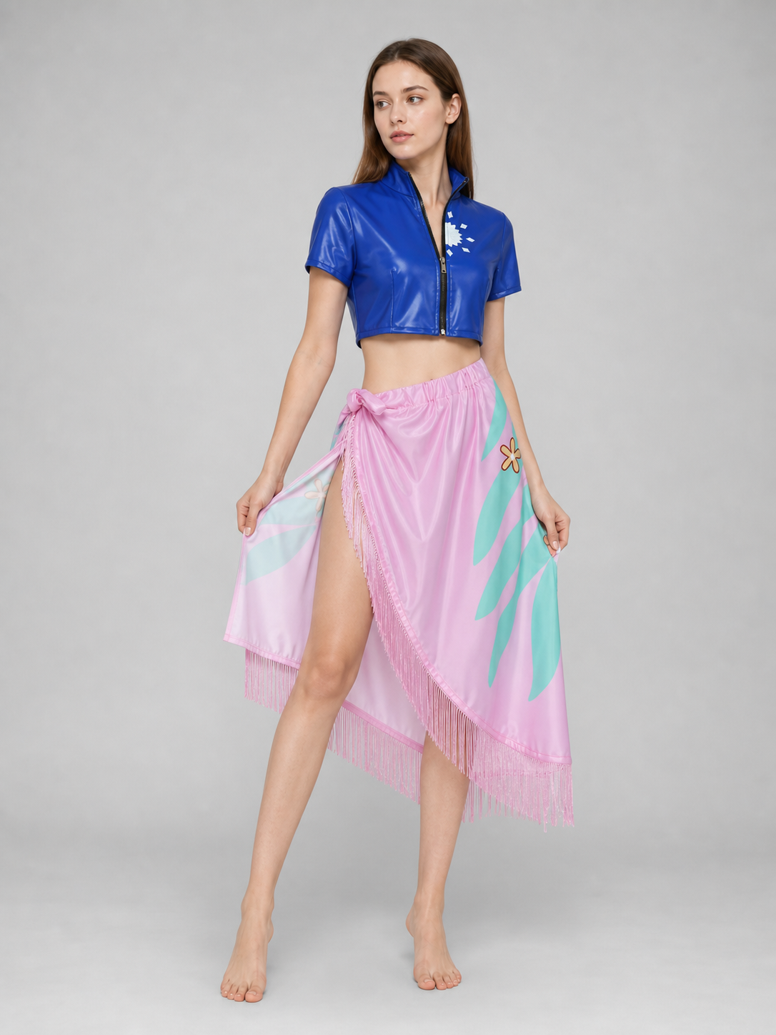 Nico Robin Cosplay Costume: Blue Blouse and Pink Skirt