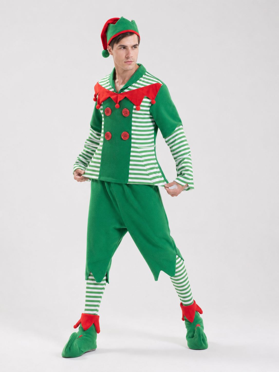 Striped Christmas Elf Costume, Festive Set
