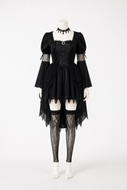 Black Gothic Witch Dress with an Asymmetrical Hem Costume Dresses detail 2