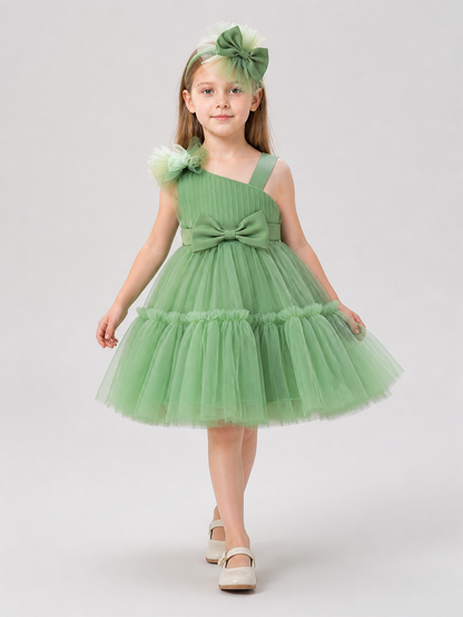 One-Shoulder Bow Tutu Dress for Flower Girls