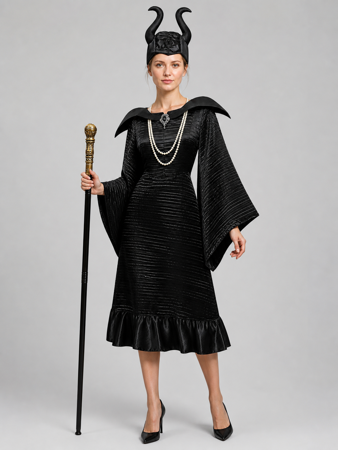Maleficent Witch Costume with Hat and Staff for Halloween Costume Headwear detail