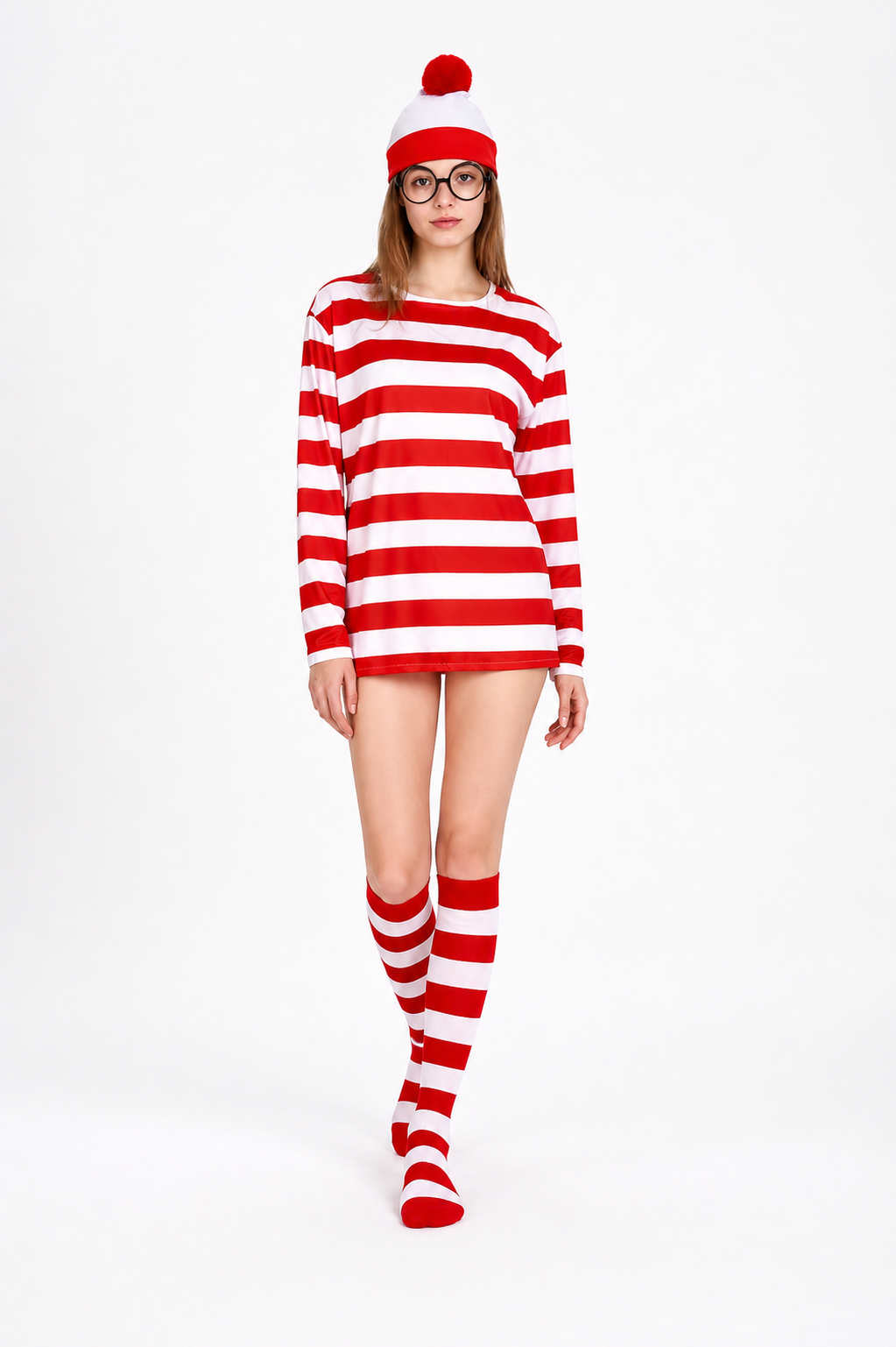 Wally Striped Costume with Hat and Glasses Costume Headwear detail 2