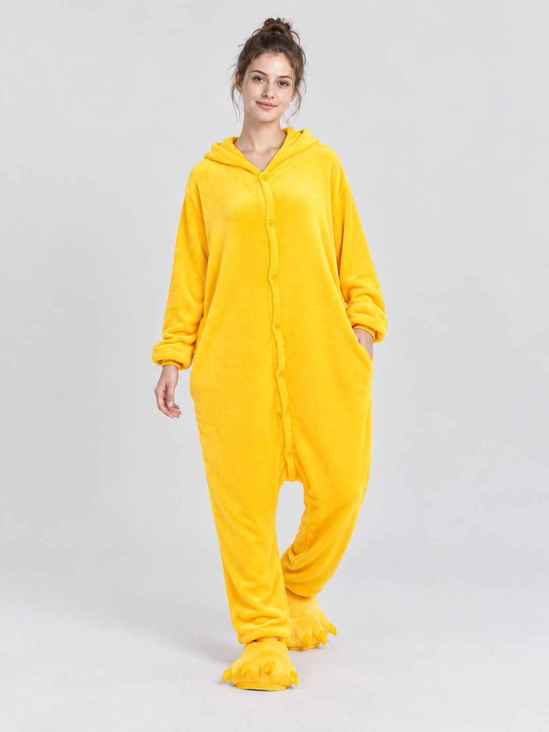 Yellow Flannel Hooded Pajama Jumpsuit