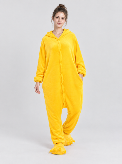 Yellow Flannel Hooded Pajama Jumpsuit