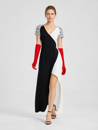Black-and-White Asymmetrical Leopard Print Dress for Cosplay Costume Dresses detail 2