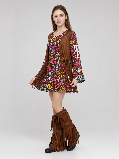 Fringed Carnival Costume with Colorful Print