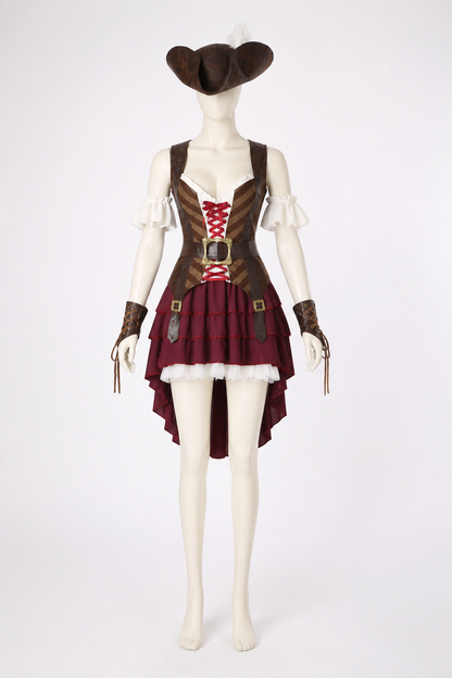 Pirate Costume with Asymmetrical Train and Hat