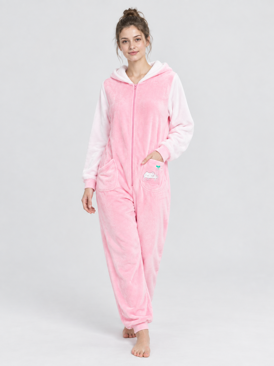 Hooded Pajama Jumpsuit with Cartoon Print