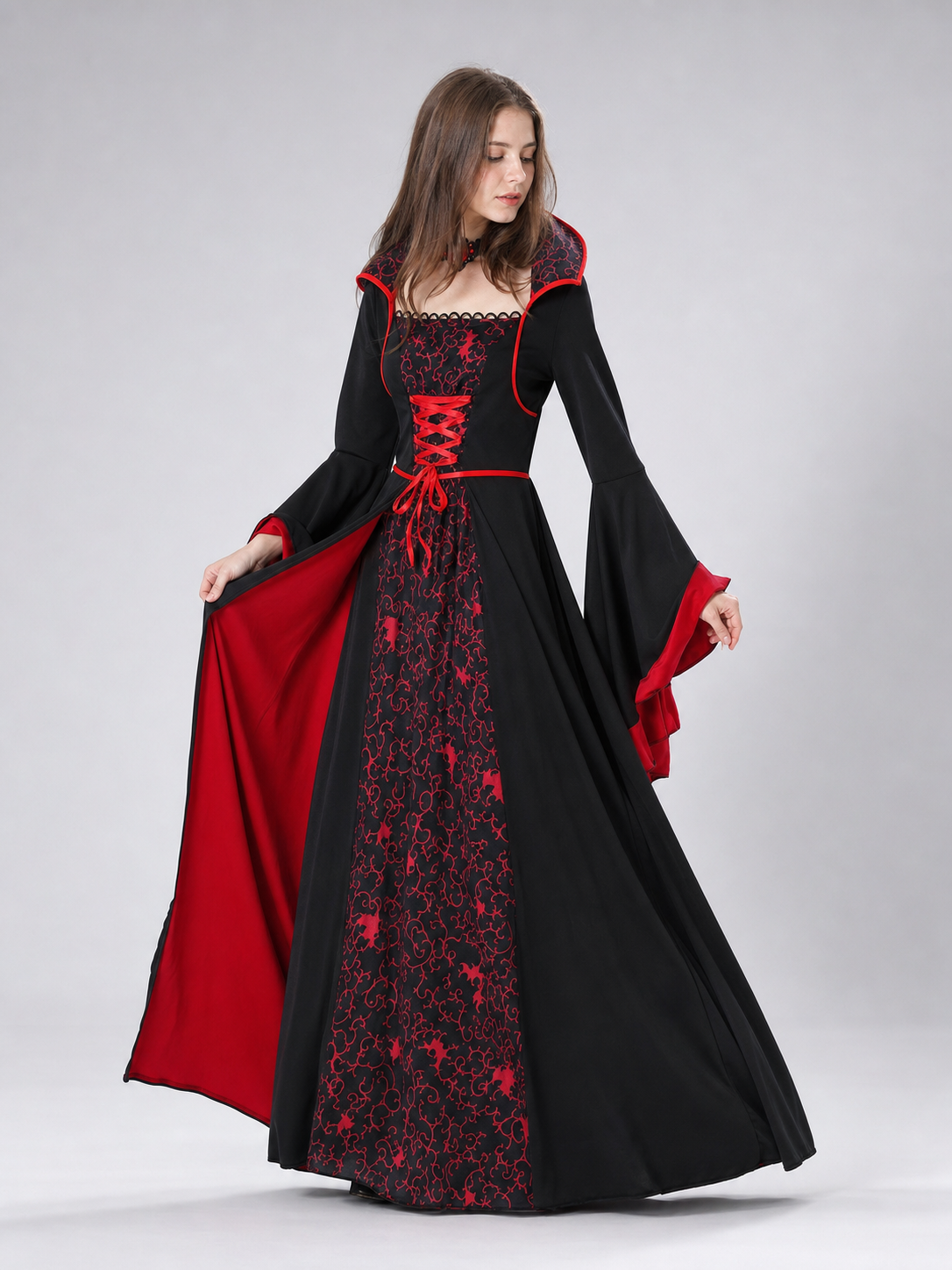 Gothic Cosplay Dress with Necklace