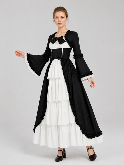 Renaissance-Style Retro Dress, Black and White, with Ruffles Costume Dresses detail 2