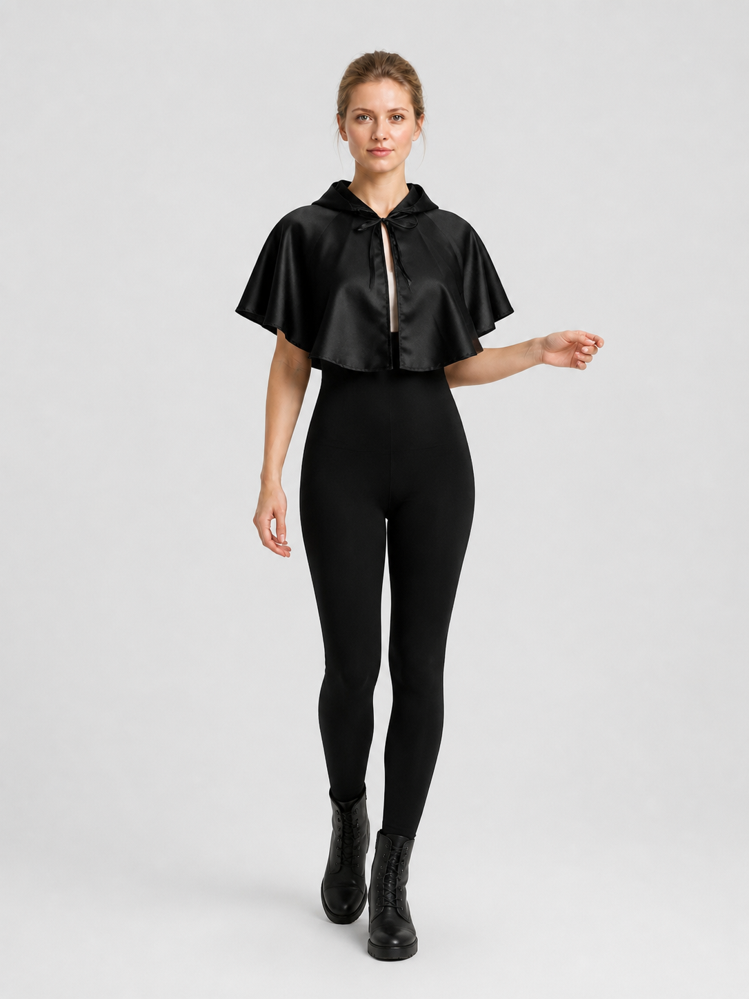 Black Short Hooded Cape with Lacing Costume Capes detail 2