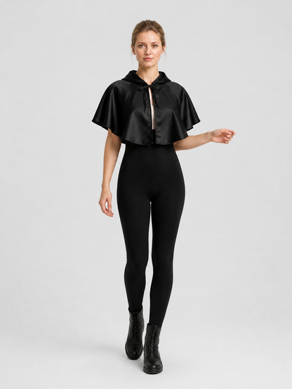 Black Short Hooded Cape with Lacing Costume Capes detail 2