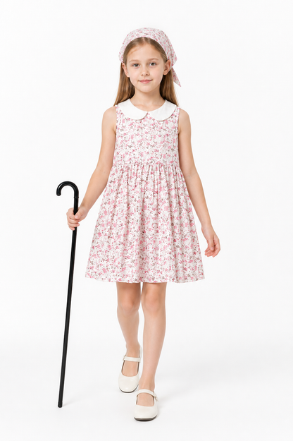 Floral Fitted Sleeveless Dress with White Collar