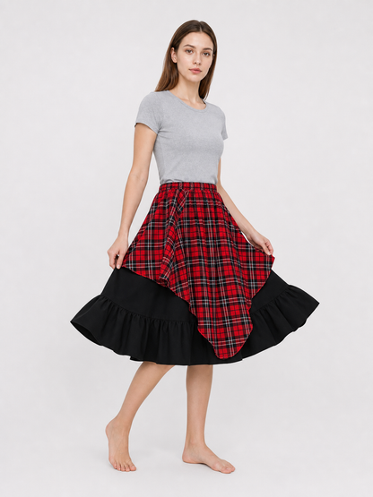 Tiered Asymmetrical Plaid Skirt