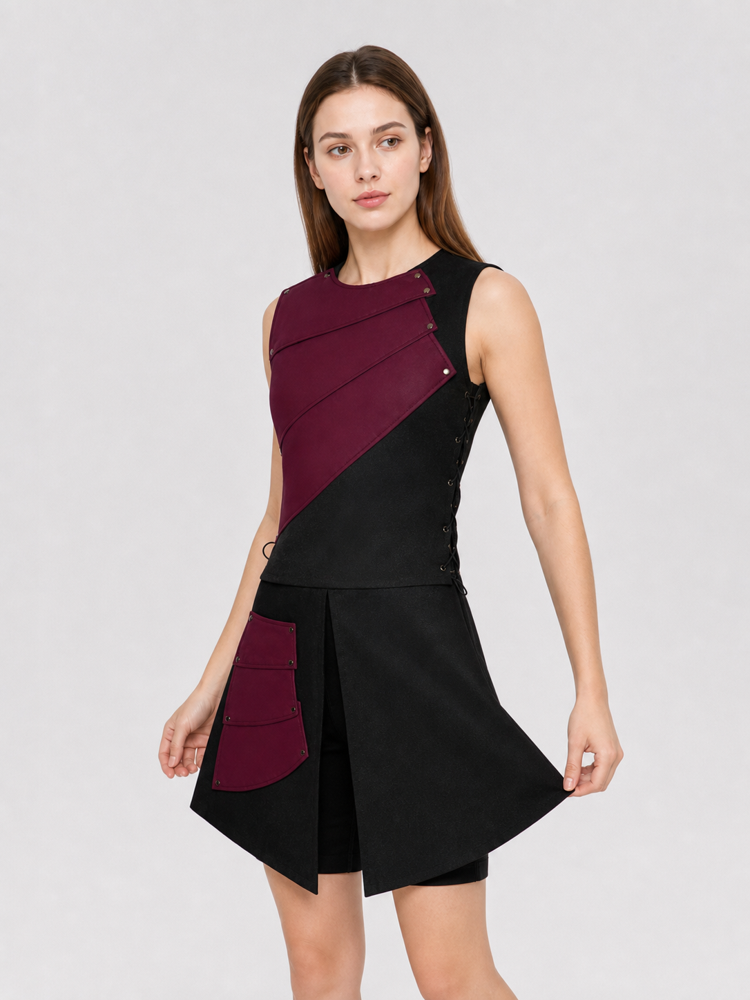 Sleeveless Jumpsuit with Asymmetrical Panels