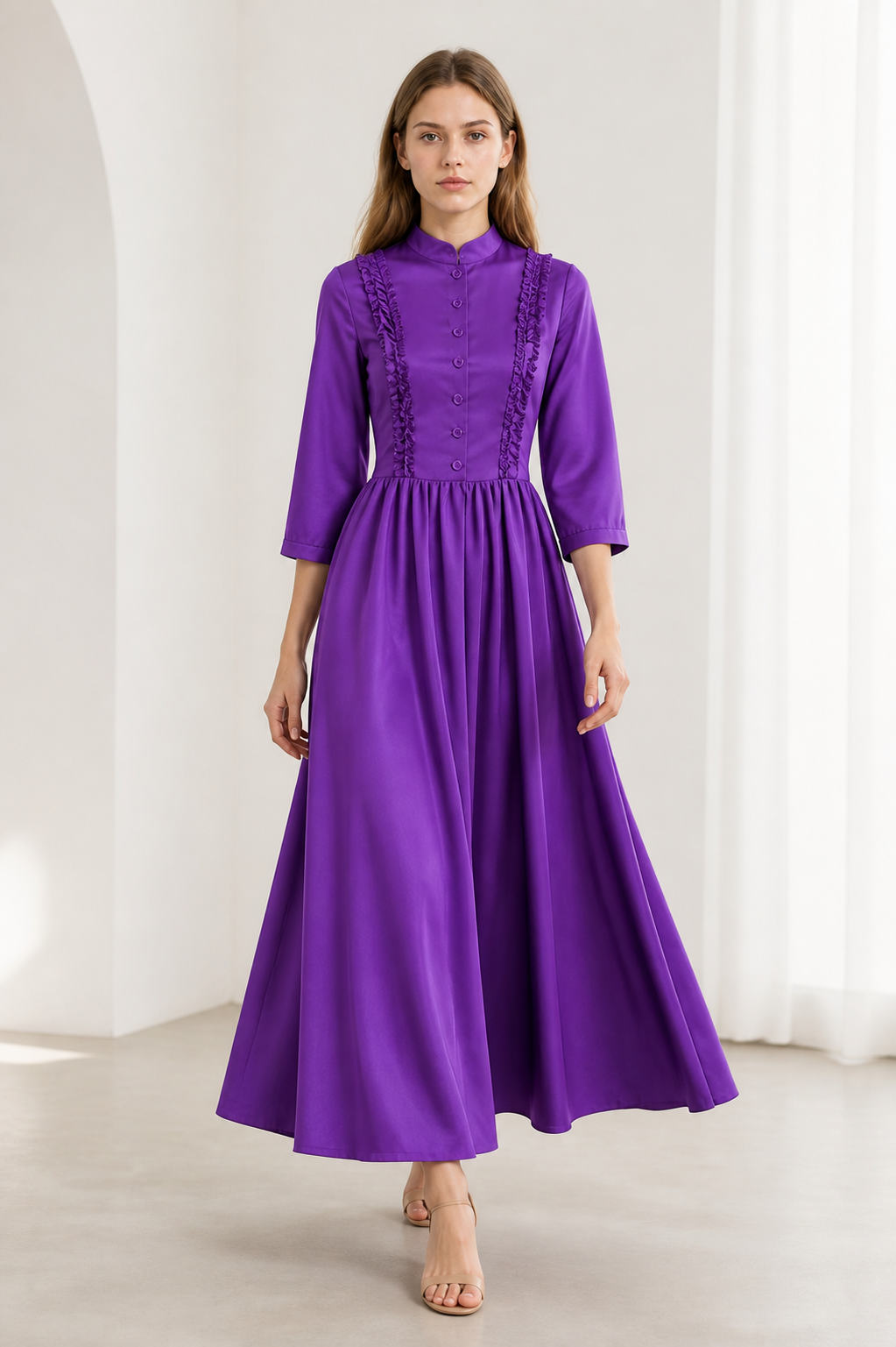 Long Gothic Dress with Stand Collar and Buttons Costume Dresses detail 2
