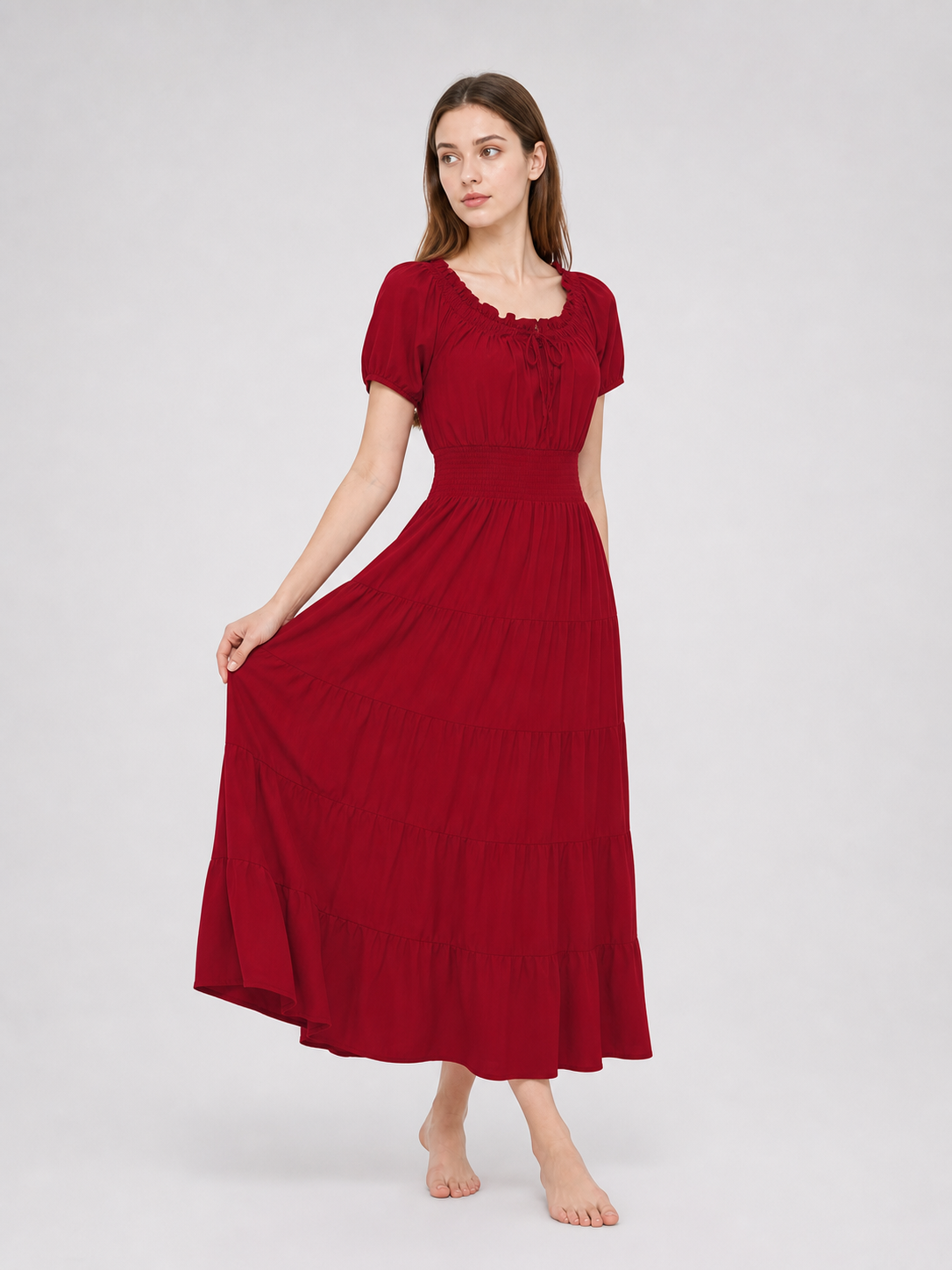 Burgundy Renaissance-Style Maxi Dress