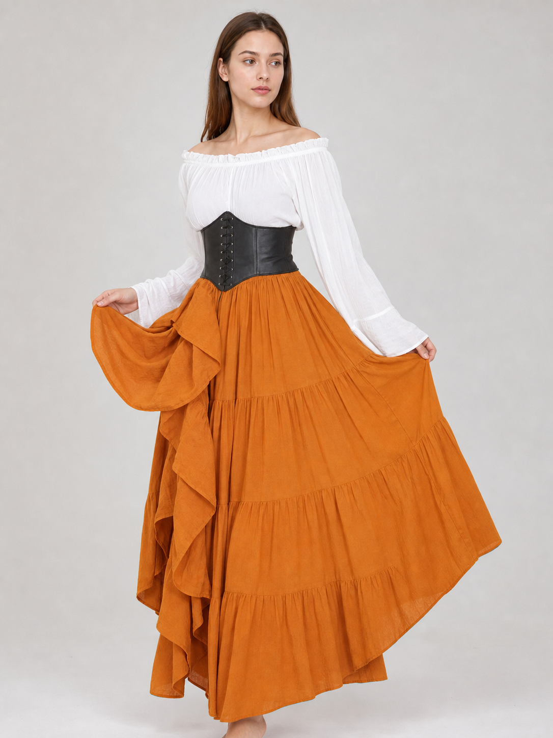 Renaissance-style corset dress for carnival on-model alternate view