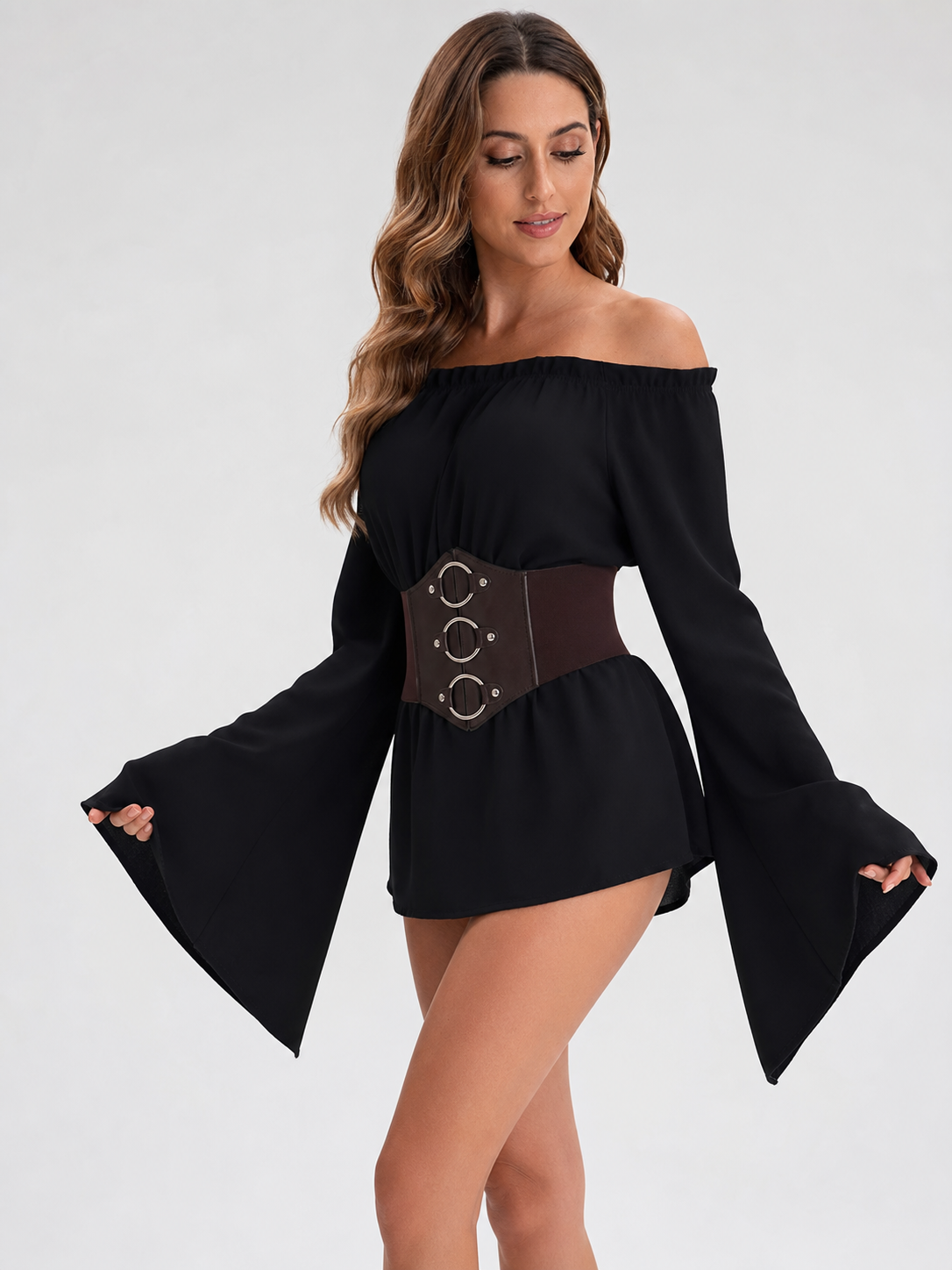 Pirate Blouse with Belt and Off-the-Shoulder Design