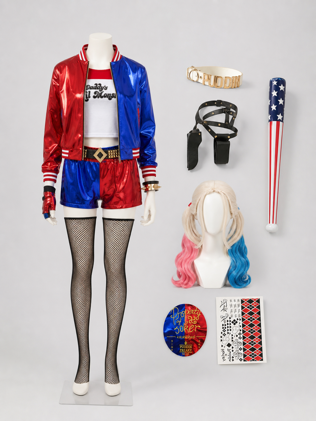 Harley Quinn cosplay costume with wig and accessories Costume Wigs detail 2