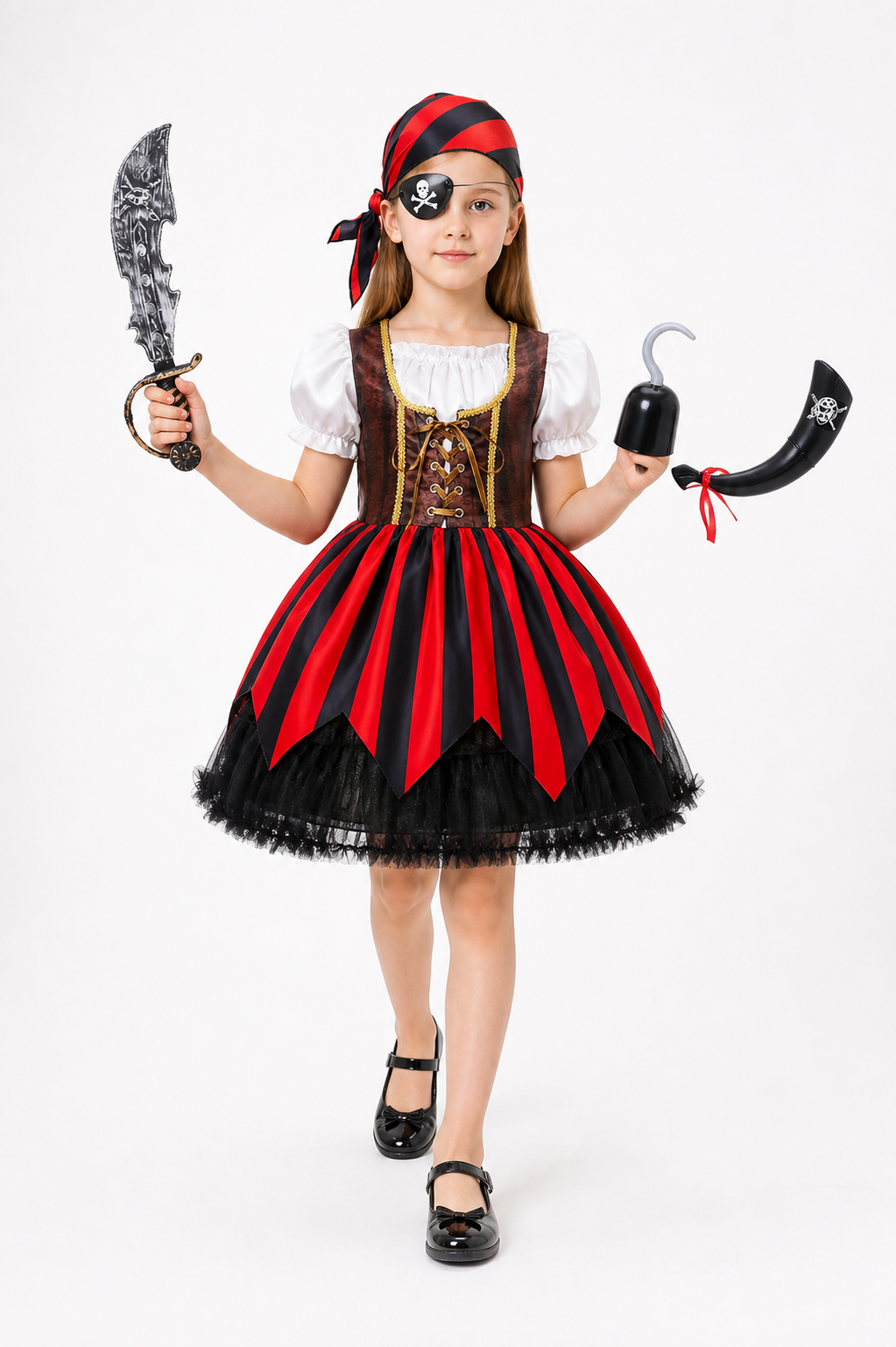 Pirate Costume with Striped Dress and Accessories Costume Dresses detail 2