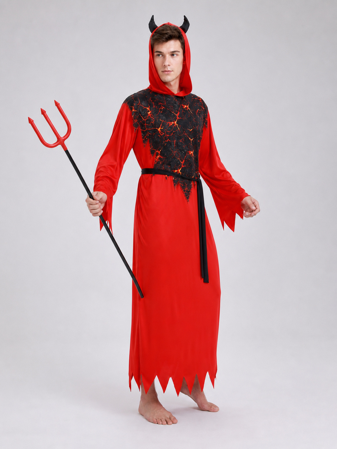 Hooded Devil Costume with Belt and Ragged Hem