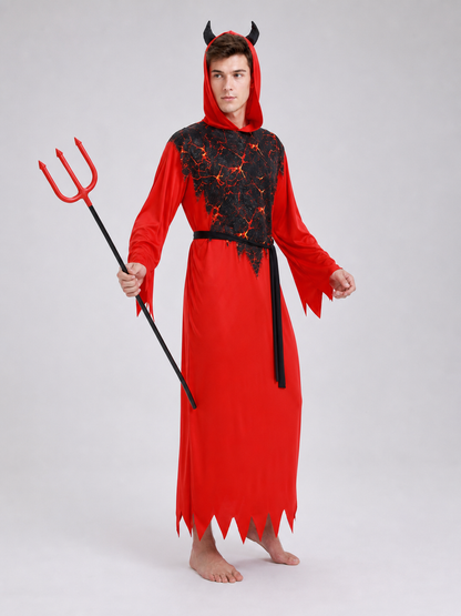 Hooded Devil Costume with Belt and Ragged Hem