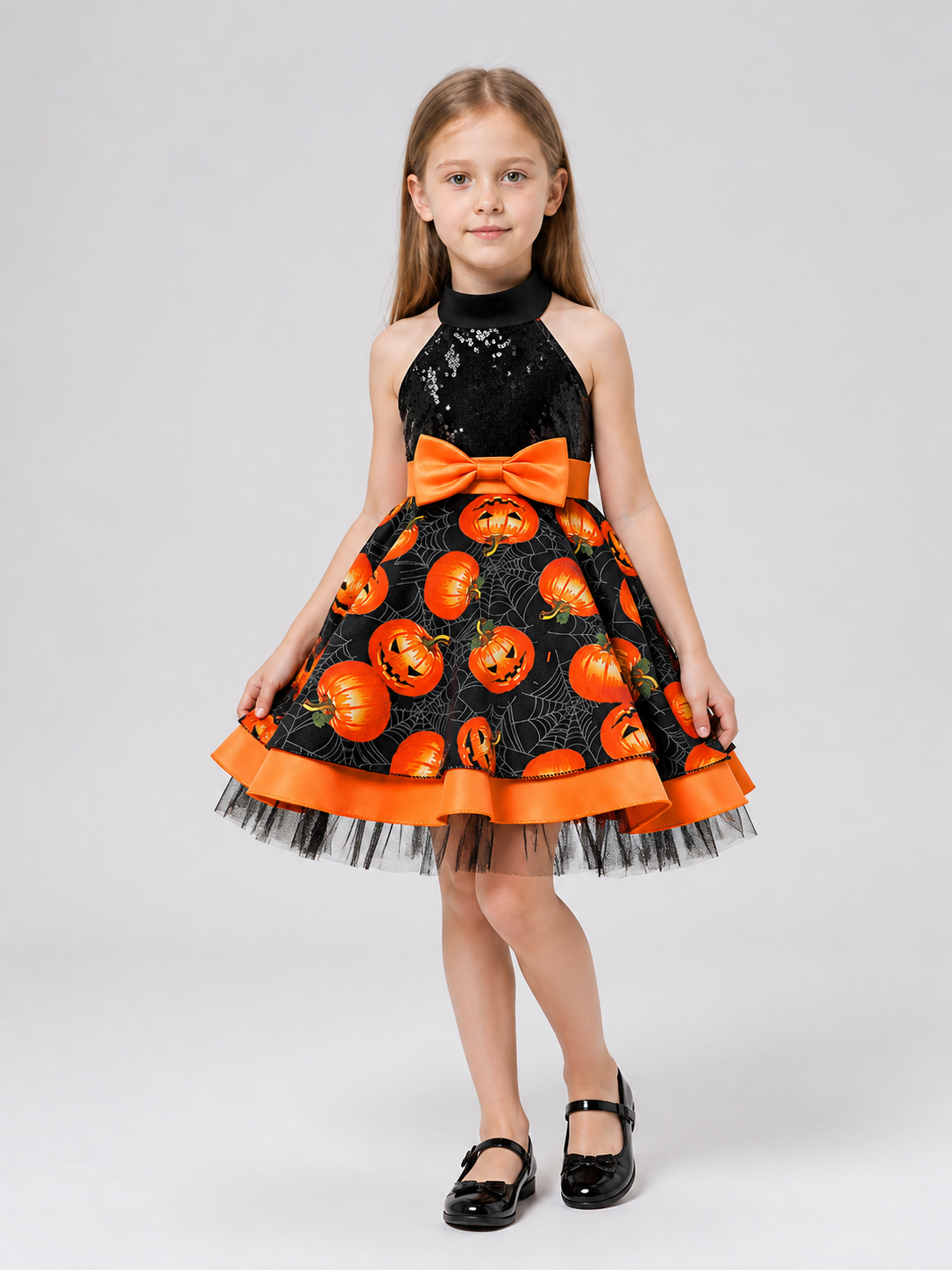 Halloween Dress with Pumpkins and Spiderwebs, Sequins Costume Dresses detail 2