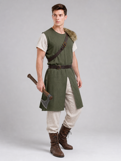 Sleeveless olive tunic with belt