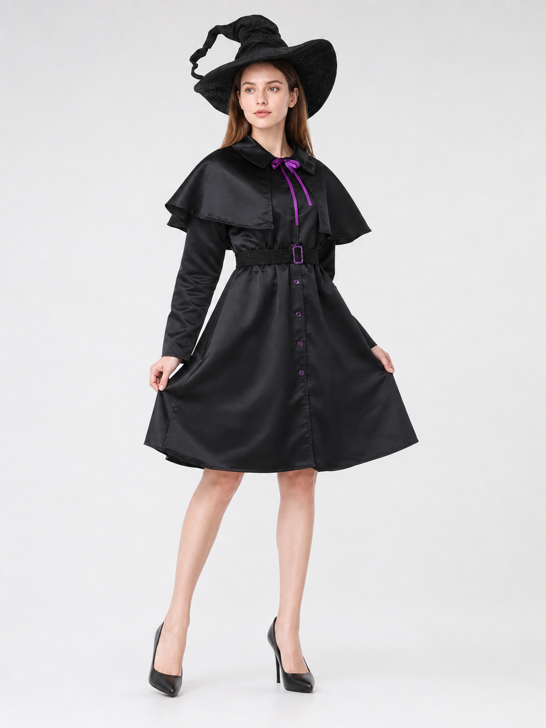 Halloween witch costume with cape and hat