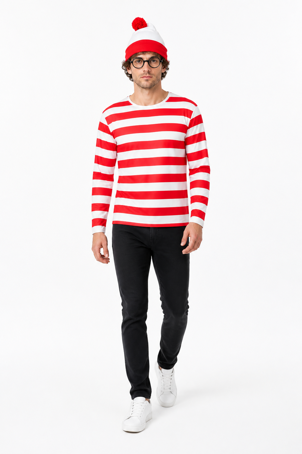 Striped Wally Costume with Hat and Glasses Costume Headwear detail 2