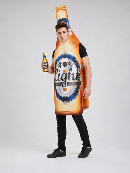 Beer bottle costume for themed celebrations and parties