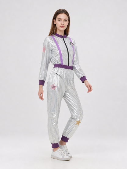 Silver Space Jumpsuit with Purple Accents