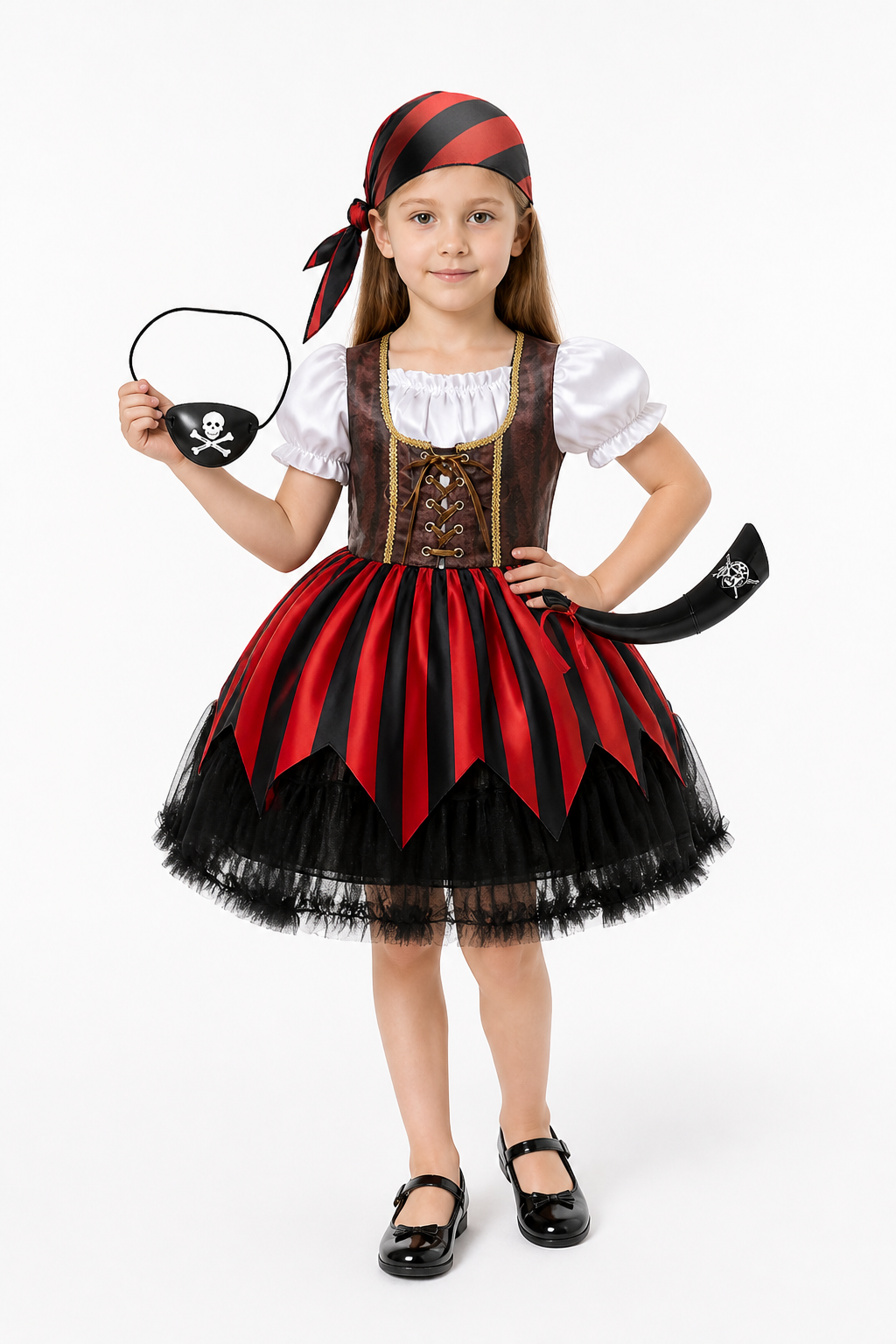 Red and Black Pirate Costume with Full Skirt Costumes detail 2