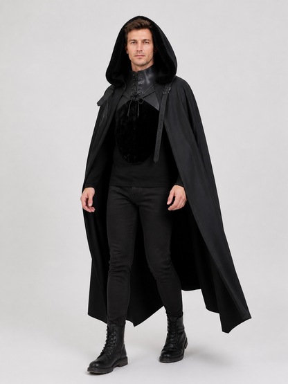 Black Medieval Hooded Cloak for Cosplay Costume Capes detail 2