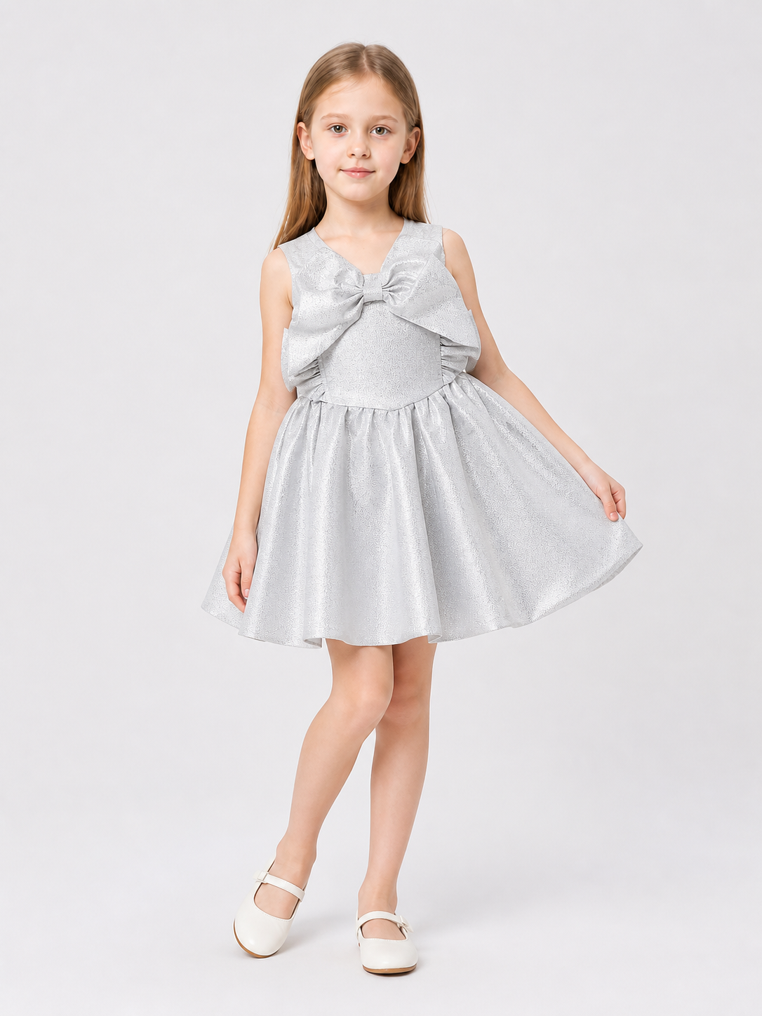 Silver Dressy Dress with a Bow and Full Skirt Costume Dresses detail 2