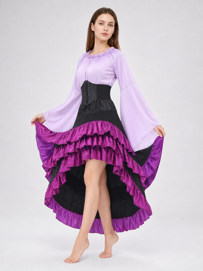 Asymmetrical Costume Dress with Ruffles and Corset Lacing