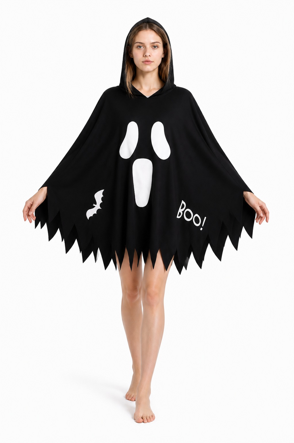 Halloween Hooded Cape with Ghost Print Costume Capes detail 2